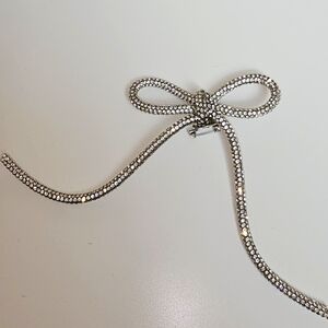 silver crystal rhinestone brooch bow pin - 5" x 6" NWOT
